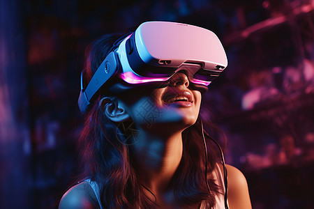 体验VR技术的女孩图片