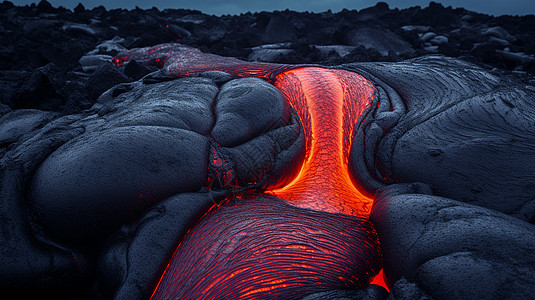 活火山上的红色岩浆图片