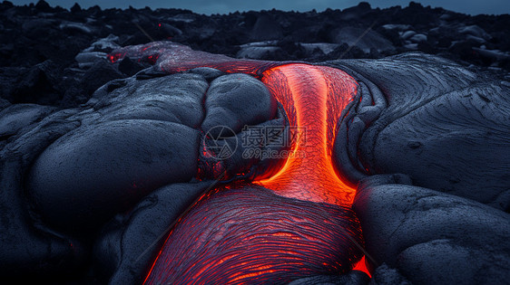 活火山上的红色岩浆图片