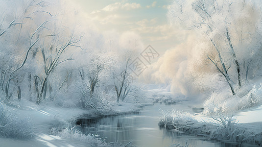 冬日积雪山谷仙境图片