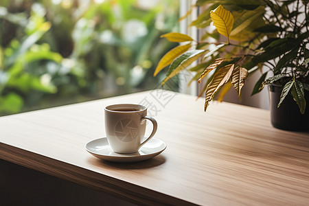 办公室植物办公室中的一杯咖啡背景