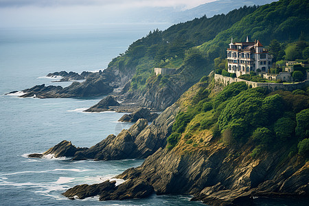 海景建筑海边悬崖上的海景别墅背景