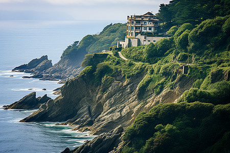 林间别墅海边悬崖山林间的住宅背景