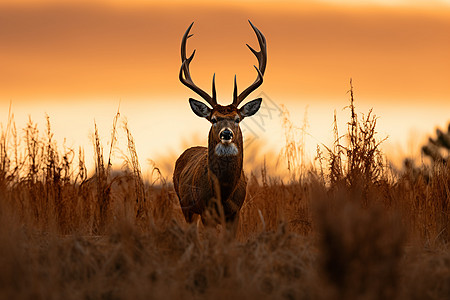 黄昏高草中的白尾鹿图片