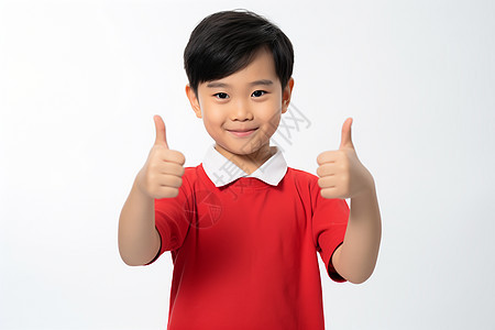 穿红T恤的少年竖起拇指图片