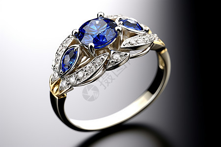 一枚镶有蓝白色宝石的戒指图片