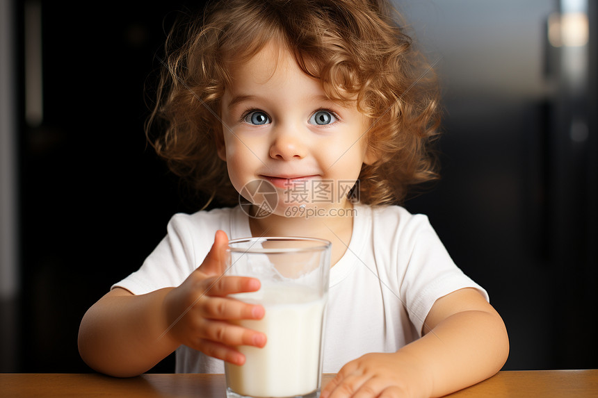 可爱小女孩拿着牛奶杯图片