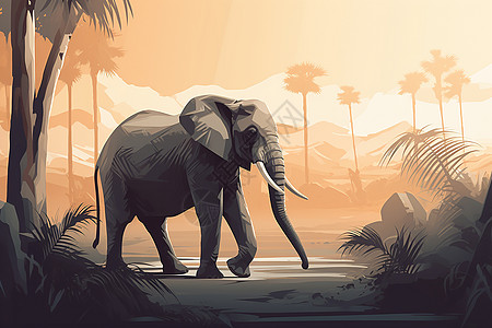 大象穿越丛林高清图片