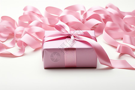 粉红色蝴蝶结礼物盒上绑着粉红色丝带背景