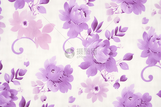 紫色和粉色花朵的丝印布料图片
