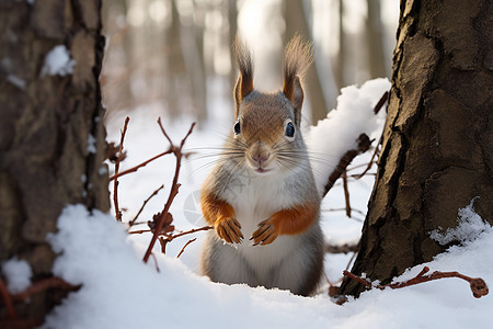 冬天公园里的可爱松鼠图片