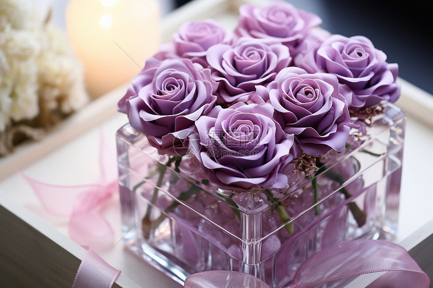 亚克力盒子上的紫玫瑰图片