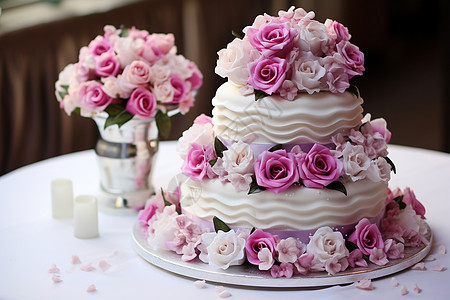 婚礼中的玫瑰蛋糕图片