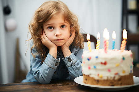 小女孩和桌上的蛋糕图片