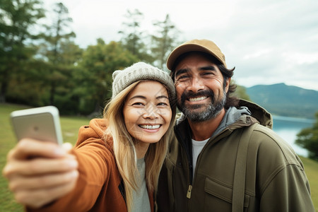 户外旅行的夫妻背景图片