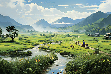 稻田间的艺术世界图片