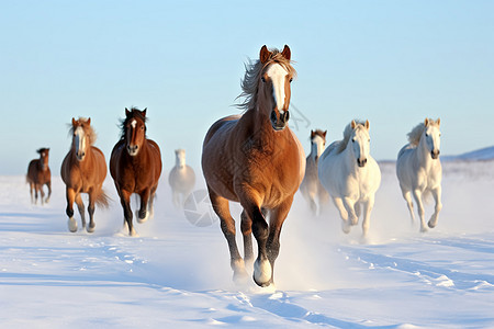 冰雪中奔跑的马图片