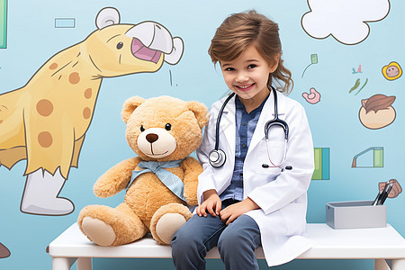 可爱的小女孩和她的医生玩具图片