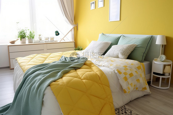 温暖的北欧现代家居卧室场景图片