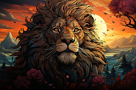 艺术创意的狮子插图图片