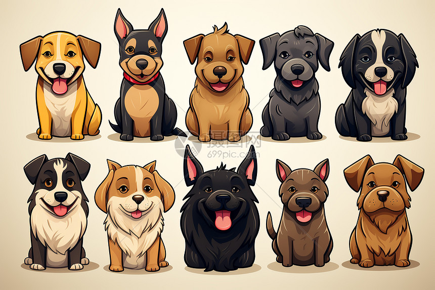 卡通艺术的狗狗合集插图图片