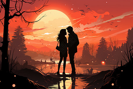 度蜜月浪漫优雅的情侣海报插画