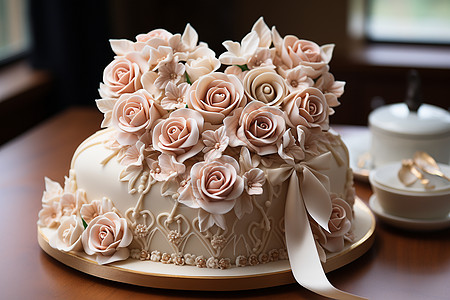 精美浪漫的心形蛋糕背景图片