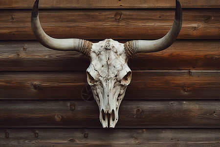 木墙上的羚羊头骨图片