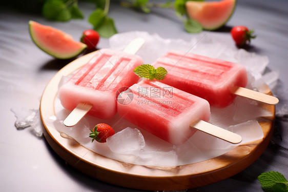 清凉解暑的水果冰棒图片