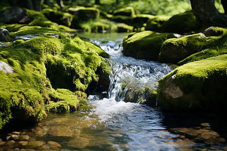 夏季森林的小溪流景观图片