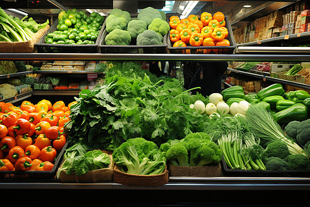 超市生鲜生鲜超市的蔬菜货架背景