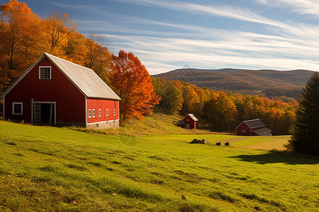 秋天的美丽乡村景色背景图片