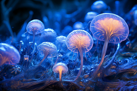 蓝色系发光微观生物图片
