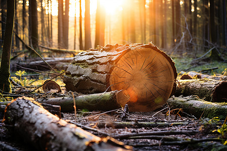 树木砍伐树林中砍伐的木材背景