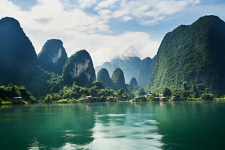 山间河流广西独特的山脉景观背景