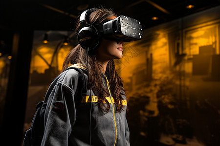 体验VR眼镜的女子背景图片
