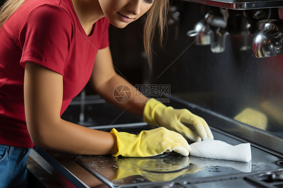 厨房中的清洁女工图片