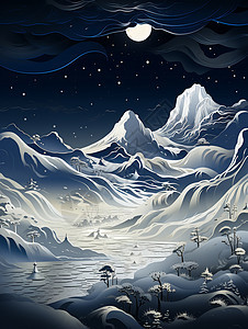 创意艺术感月夜雪山图片
