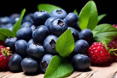 新鲜采摘的蓝莓水果背景图片