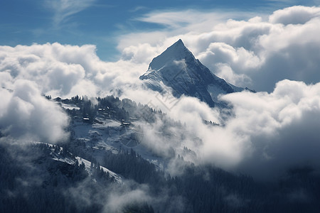云雾缭绕的山云雾缭绕的冬季山脉背景