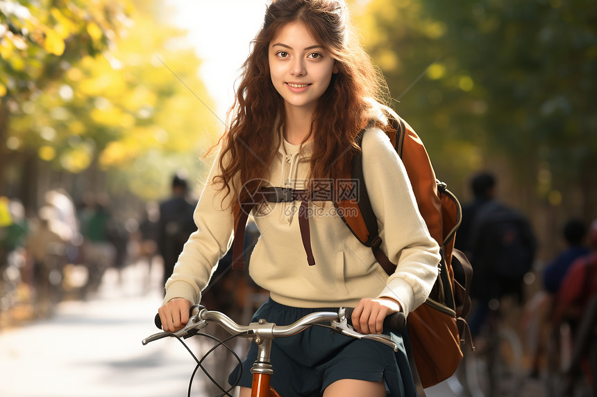 骑着自行车的女孩图片