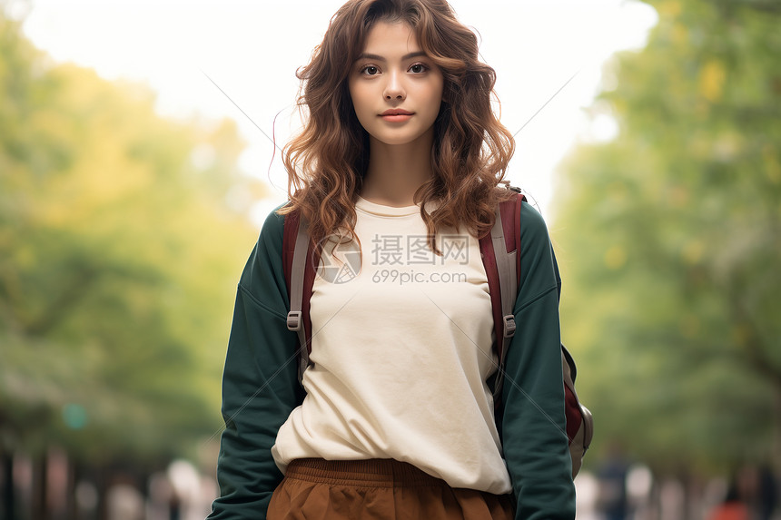 户外美丽的女大学生图片