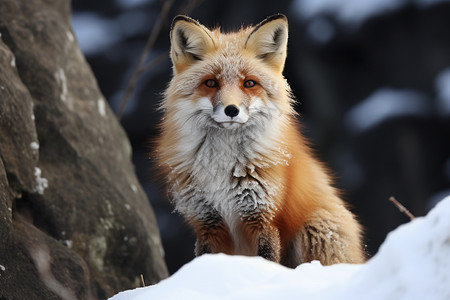 雪地中野生的狐狸图片
