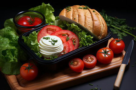 健康可口的蔬菜和面包图片