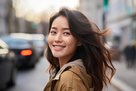 道路上的长发女人图片