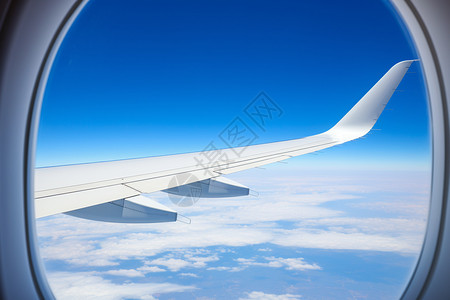 窗户外阳光的飞机翅膀背景图片
