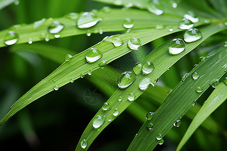 绿色水珠绿叶上透明的水珠背景