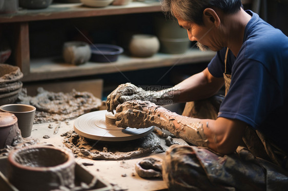 制作陶瓷雕塑的男子图片