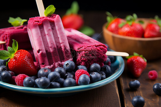 健康的冰棒和蓝莓图片