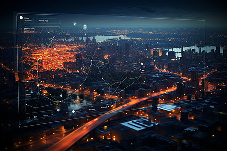 城市夜景立体几何分析图背景图片